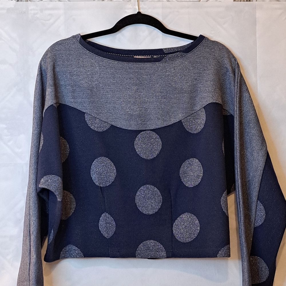 Anthropologie Metallic Dot Sweatshirt in Navy/Gray Color Block Style - Size M
